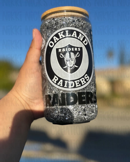 Raiders glitter snow globe glass cup