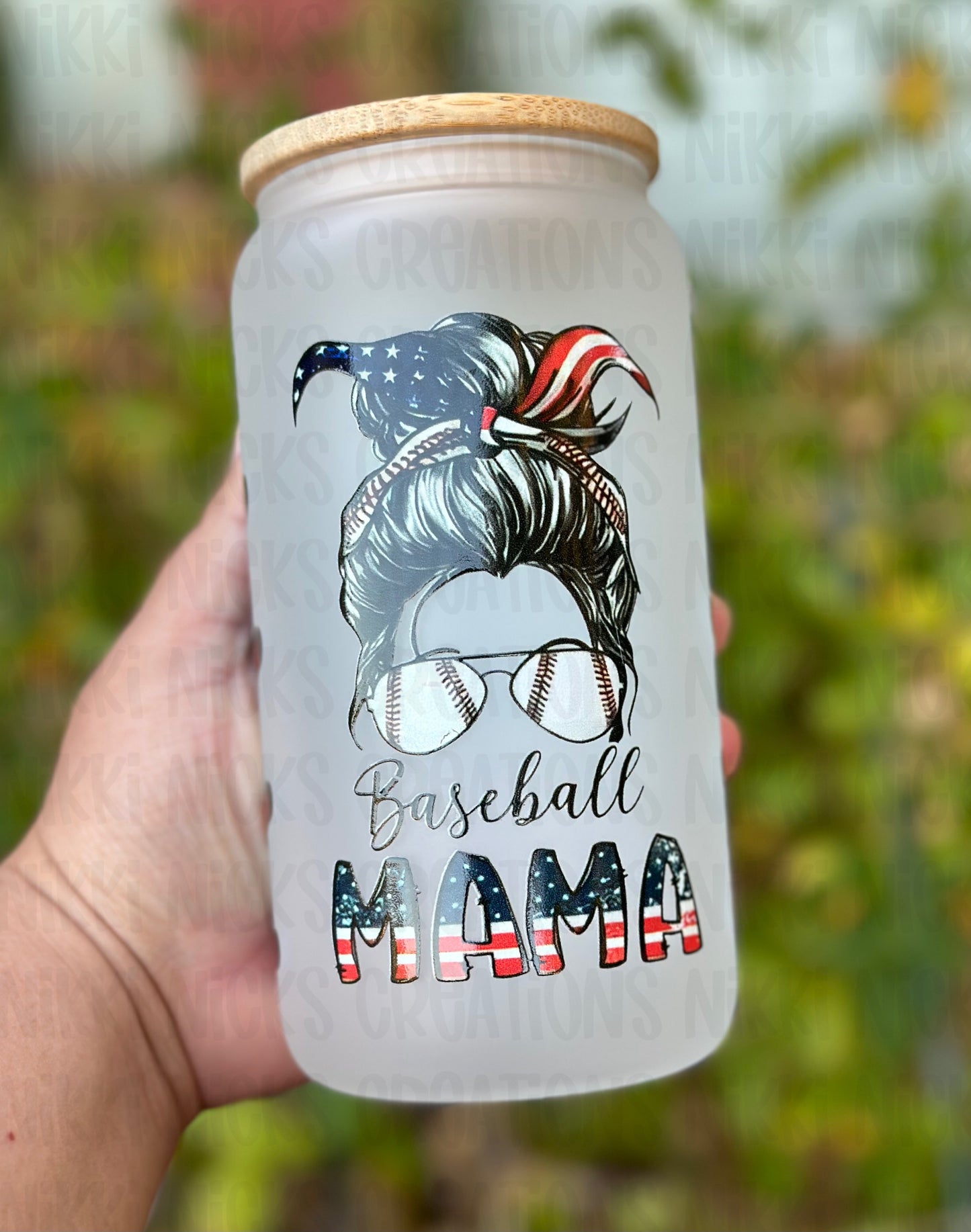 Baseball mama glass cup