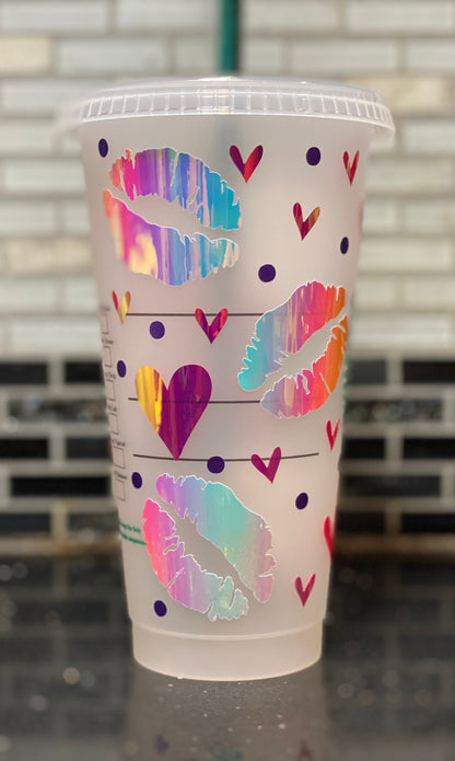 lips, Love, hearts Starbucks cup