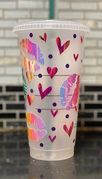 lips, Love, hearts Starbucks cup