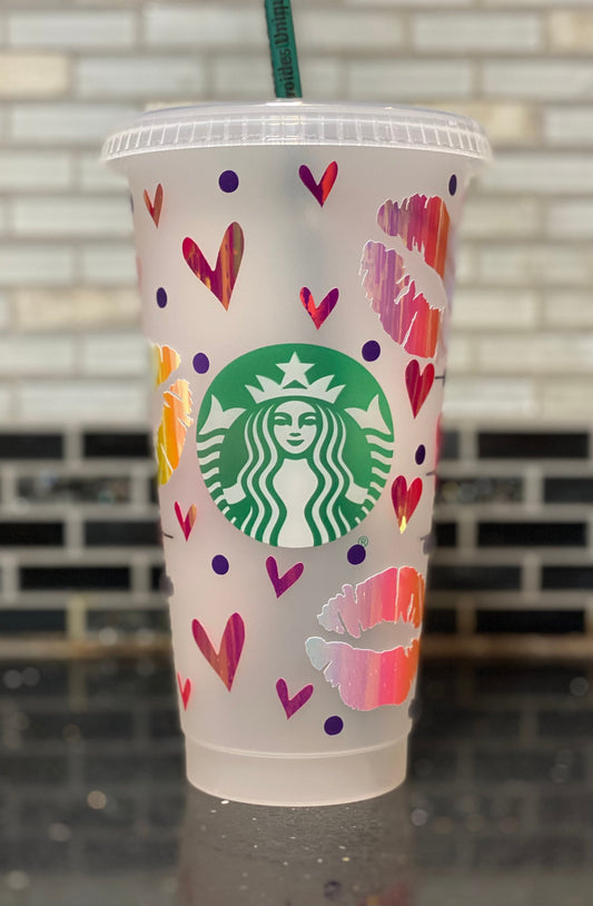 lips, Love, hearts Starbucks cup