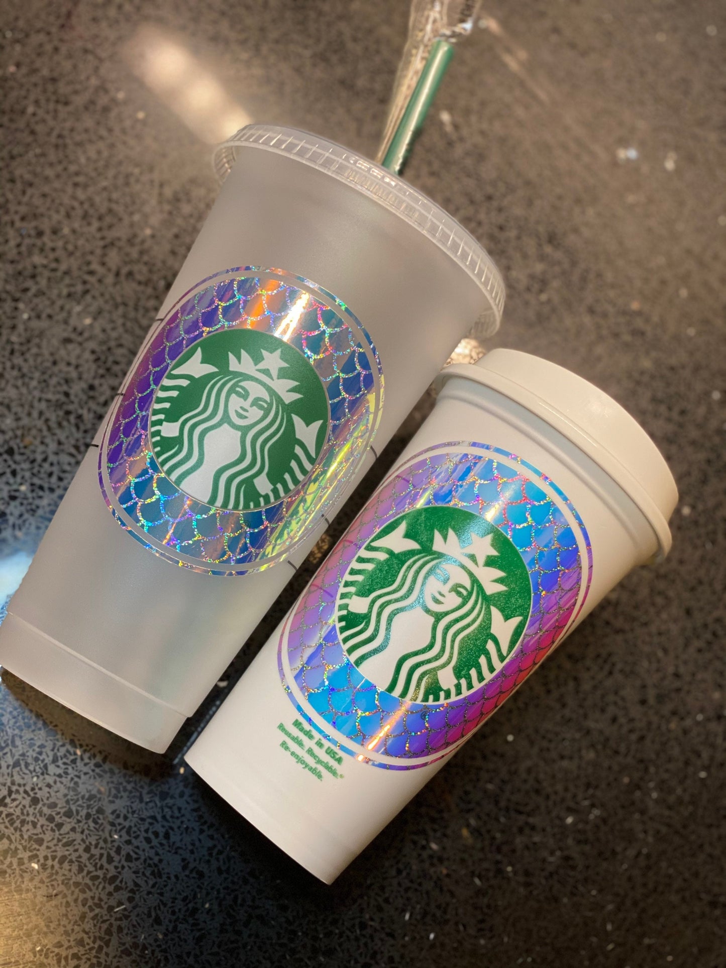 Holographic mermaid vibes Starbucks cup