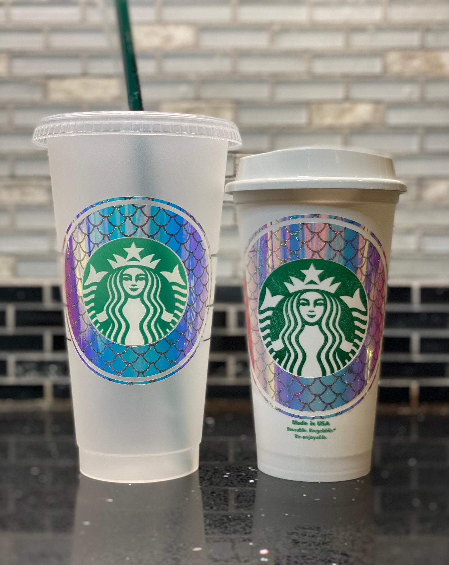 Holographic mermaid vibes Starbucks cup