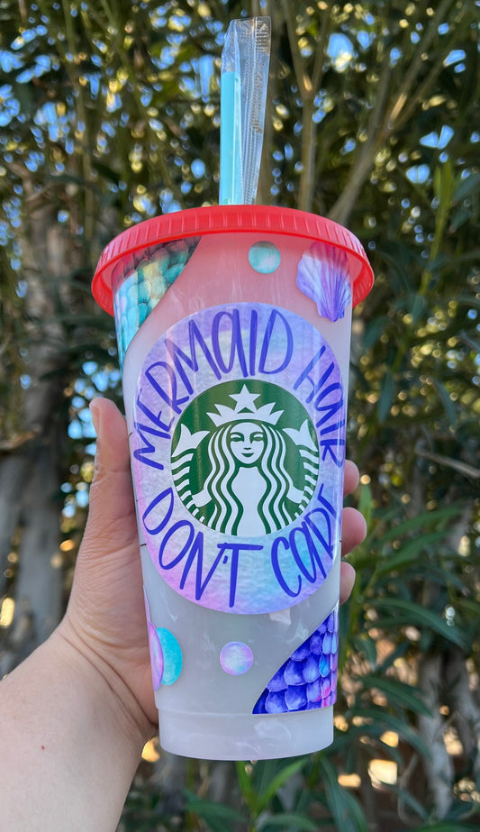 Mermaid hair don’t care Starbucks cup