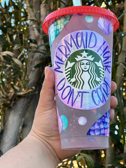 Mermaid hair don’t care Starbucks cup